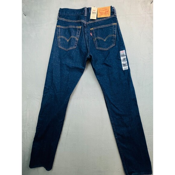 Levis 501 Button Fly Jeans Original Fit Straight Leg Mens Sz 32 X 36 Dark Wash - Picture 4 of 12